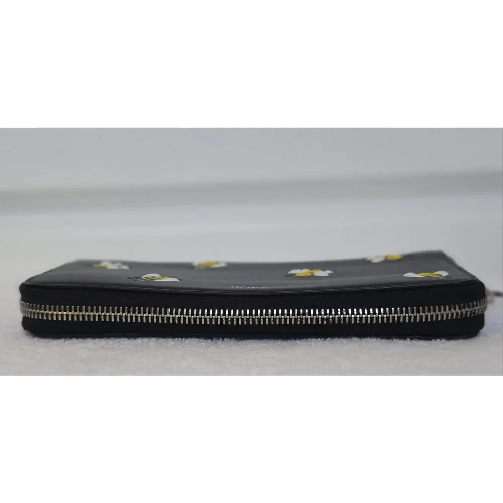 Dior Women’s Black/Yellow/White Bee Zip-Around Wallet, Logo, Card Slots w/COA